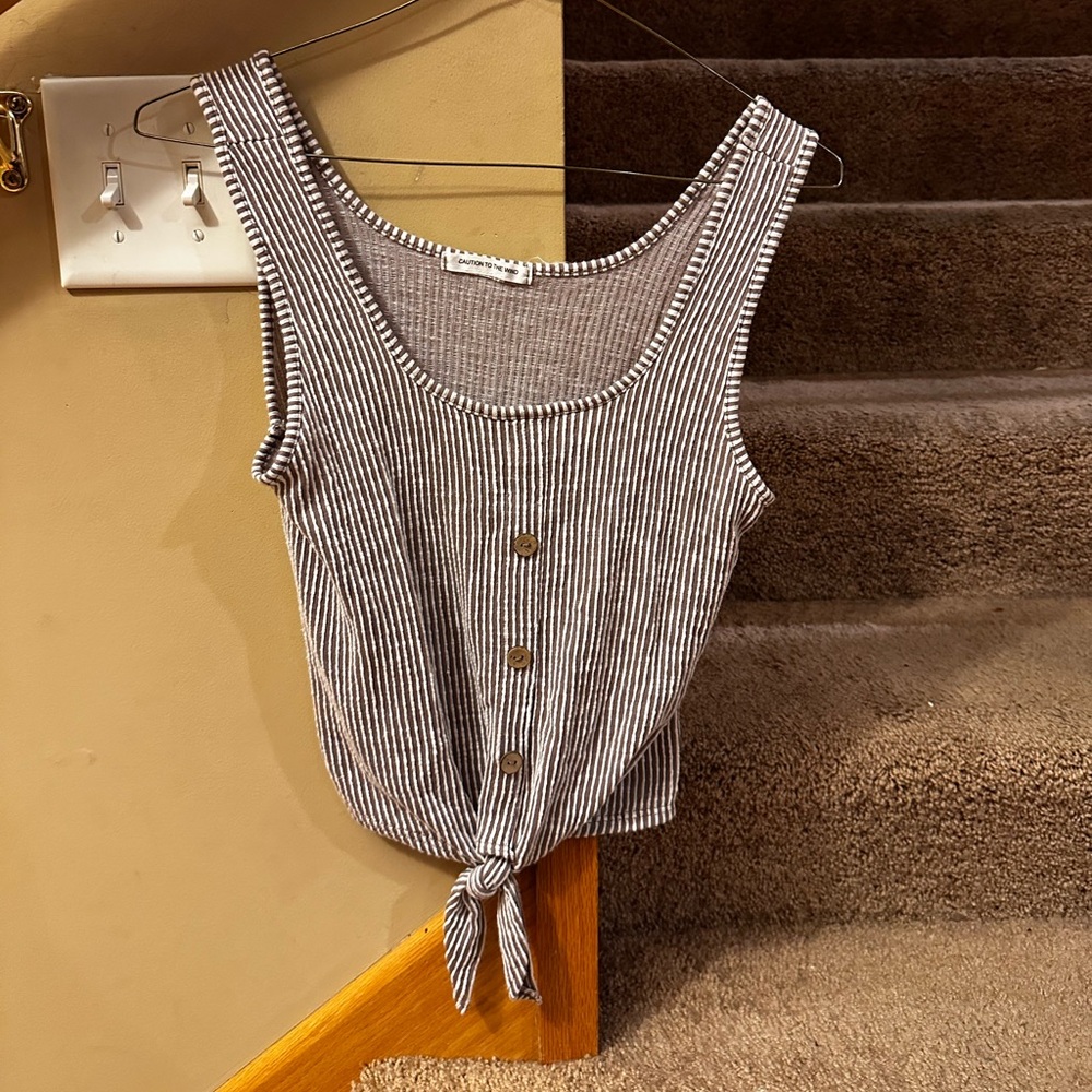 Caution to the Wind Brown and White Striped Tank Top
